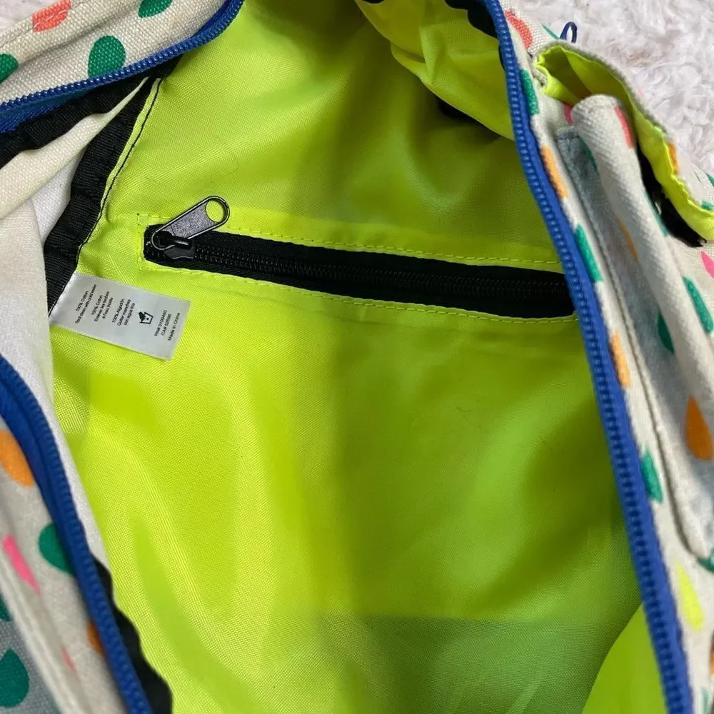 KAVU Rope Sling Backpack Canvas Beige Retro Muted Rainbow Raindrops